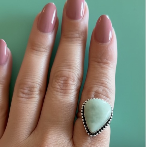 ๐ Artisan Made Eureka Springs AR:Teardrop Aqua Chalcedony 925 Sterling Ring Sz 8 - Picture 3 of 11